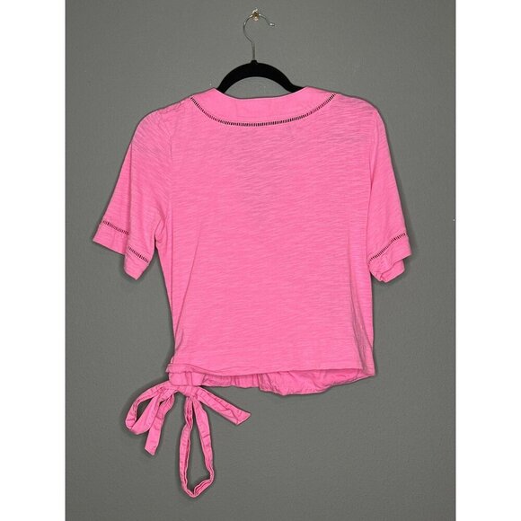 CASLON Women's Small V-Neck SS Embroidered Hem Wrap Top Pink - Picture 2 of 8